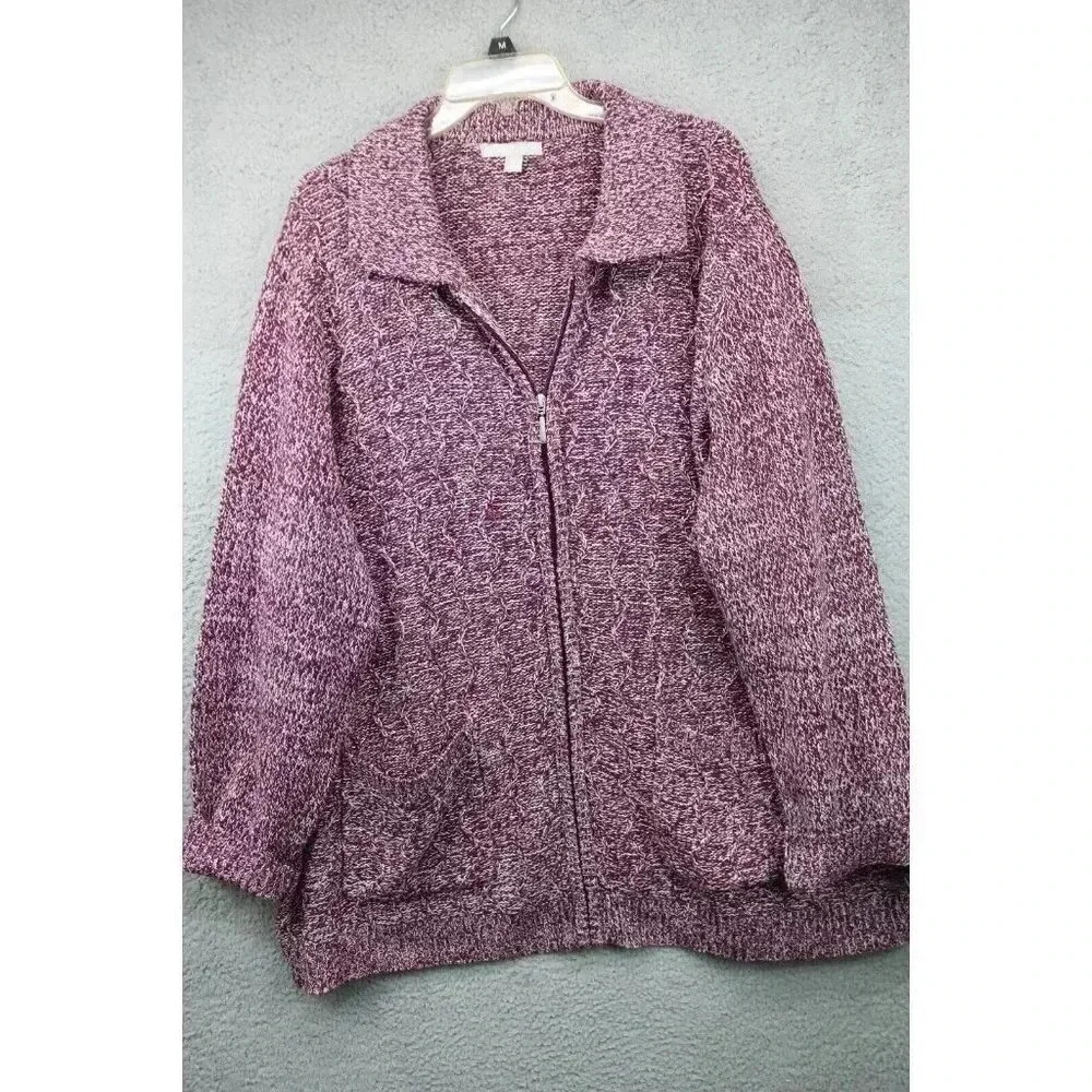 Woman Within Women's Full Zip Marled Cableknit Sweater-2X(26-28)-Pockets